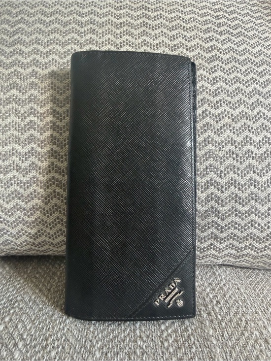 Prada Handbags - Prada Black Saffiano Leather Continental Long Wallet Silver Logo